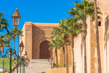 Fototapeta na wymiar Old gate to kasbah of the Udayas, picturesque historic district in Rabat, Morocco 