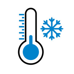 Subzero thermometer. Low temperature thermometer and snowflake icon. Vector.