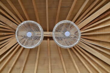 lamp on the wooden ceiling
