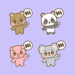 CUTE KAWAII ANIMALS SAYS HI