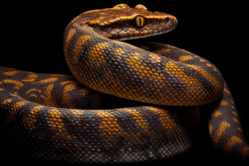 Obraz premium Close-up snake isolated on black background. Generative AI