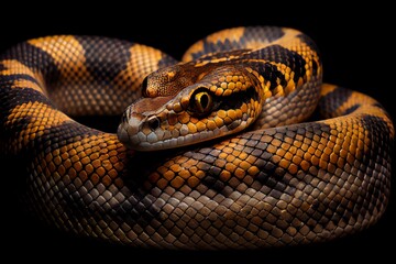 Obraz premium Close-up snake isolated on black background. Generative AI