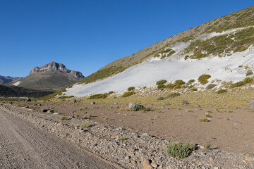 Landscape with dunes and sandy areas at Paso Vergara - crossing the border from Chile to Argentina while traveling South America