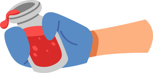 Hand in kitchen glove hold spices flat icon