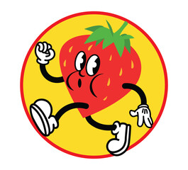 Vintage cartoon kawaii strawberry mascot, illustration, food logo design
