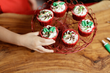 decorated cupcake on the cake stand for Christmas party