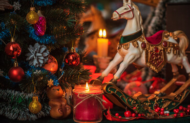 Christmas atmosphere, Holidays vibe, wicca energy magic, Chariot illustration. Christmas eve prediction. Attracting love, dynamic, money and luck into your life.  