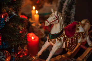 Christmas atmosphere, Holidays vibe, wicca energy magic, Chariot illustration. Christmas eve...