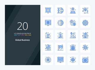 Fototapeta na wymiar 20 Global Business Blue Color icon for presentation