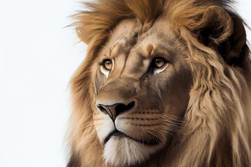 close-up of a Lion isolated on white background. Generative AI
