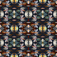 Wildflower rustic damask seamless pattern. Geometric antique floral for vintage decorative wallpaper. Cottagecore fashion repeat tile.