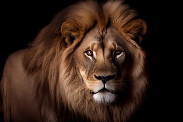 Fototapeta premium close-up of a Lion isolated on a black background. Generative AI