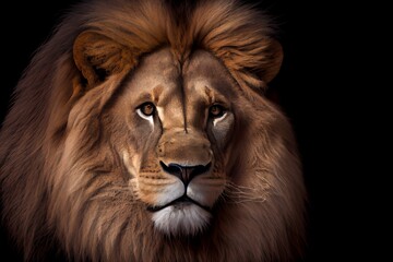 Obraz na płótnie Canvas close-up of a Lion isolated on a black background. Generative AI
