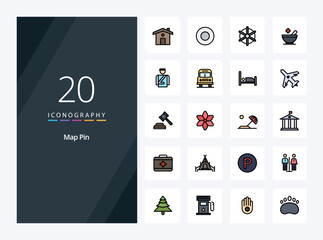 20 Map Pin line Filled icon for presentation