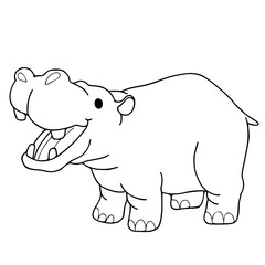 Vector cartoon hippo. Vector illustration for children. Coloring book