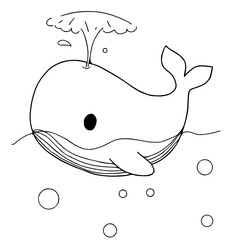 Coloring page whale vector illustration isolated on white background.
