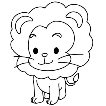 Cute lion coloring page vector illustration isolated on white background.