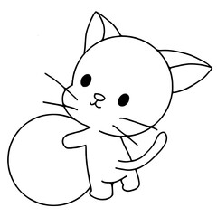 Cat with ball coloring pages vector illustration isolated on white background.
