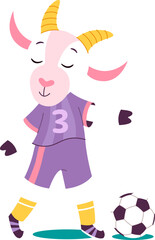 Funny goat with ball play football flat icon Sport game