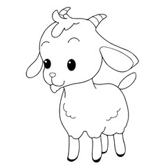 Goat cute cartoon vector illustration isolated on white background.coloring book.coloring page.