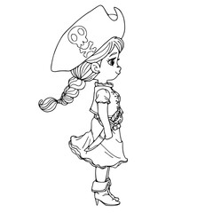 Pirate girl coloring page.vector illustration isolated on white background.