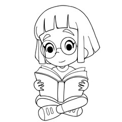 A girl reading a book vector illustration isolated on white background.coloring book.coloring page 