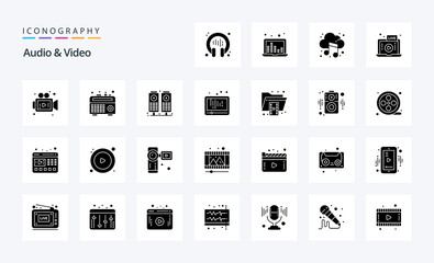 25 Audio And Video Solid Glyph icon pack