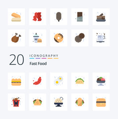 20 Fast Food Flat Color icon Pack like fast food food cookies takoyaki fast food