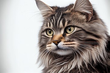 Close-up of a cat isolated on a white background. Generative AI