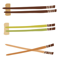 Sushi roll chopsticks set different colors. Cute hand drawn cartoon illustration for asian food menu, stickers, wall art, restaurant logo