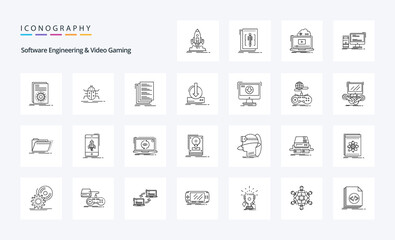 25 Software Engineering And Video Gaming Line icon pack