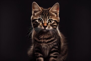 Obraz premium Close-up of a cat isolated on a black background. Generative AI