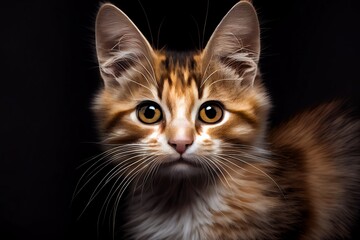 Fototapeta premium Close-up of a cat isolated on a black background. Generative AI
