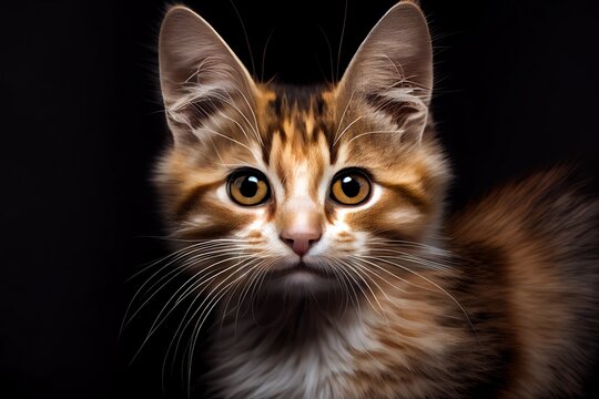 Close-up of a cat isolated on a black background. Generative AI