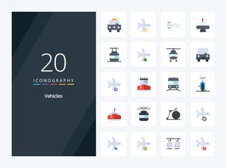 Fototapeta na wymiar 20 Vehicles Flat Color icon for presentation