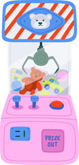 Claw crane grabber machine with toys flat icon Entertainment