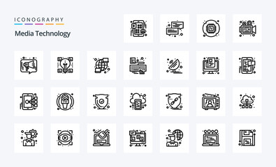 25 Media Technology Line icon pack