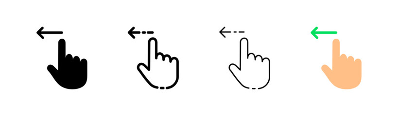 Swipe flat icons set. Hand, hand, finger, arrow, direction, screen, sensor, control, hint, navigation, touchscreen, press, button. Technology concept. Vector flat icons set on a white background