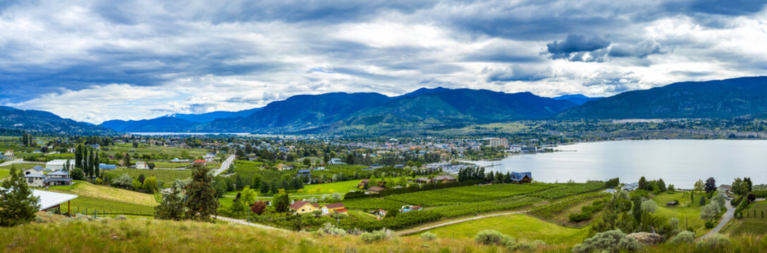Okanagan Lake and Skaha Lake in the town of Penticton in the Coast mountains; Penticton, British Columbia, Canada