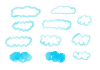 clouds watercolor lines elements for decoration blue color