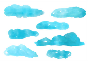 clouds watercolor lines elements for decoration blue color