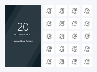 Fototapeta na wymiar 20 Human Brain Process Outline icon for presentation