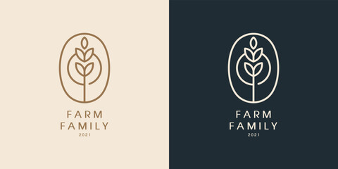 Farm family leaf luxury monoline logo design