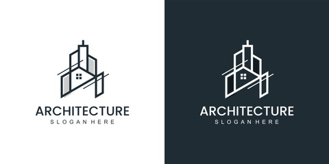 Minimalist architecture logo with line art style logo design and business card