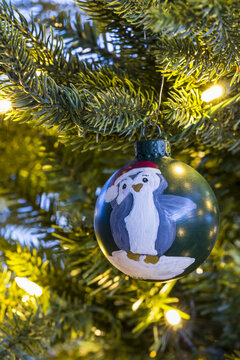 Christmas tree decoration and lights; Surrey, British Columbia, Canada