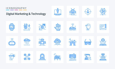 25 Digital Marketing And Technology Blue icon pack