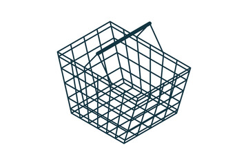 Store basket on white isolated background. Empty realistic wire basket.