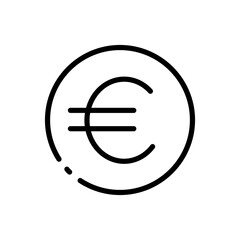 Euro line icon. Coin, currency, rate, business, earnings, profit, purchases, shares, sale, shop, blockchain, work, market. Finance concept. Vector black line icon on a white background