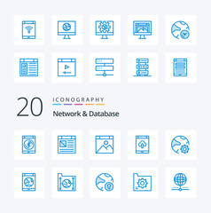 20 Network And Database Blue Color icon Pack like online computer phone network connect