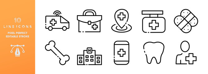 Medicine line icons set. Disease, editable stroke, thermometer, doctor, patient, prescription, treatment, immunity, recommendations, advice. health concept. Vector black line icons set